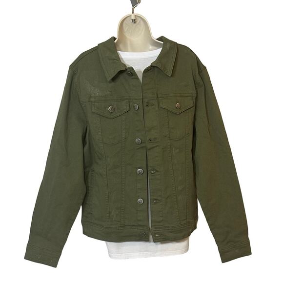 Olive Utility Denim Jacket Rugged Casual Layer Gift Ready Men’s L - Picture 1 of 8